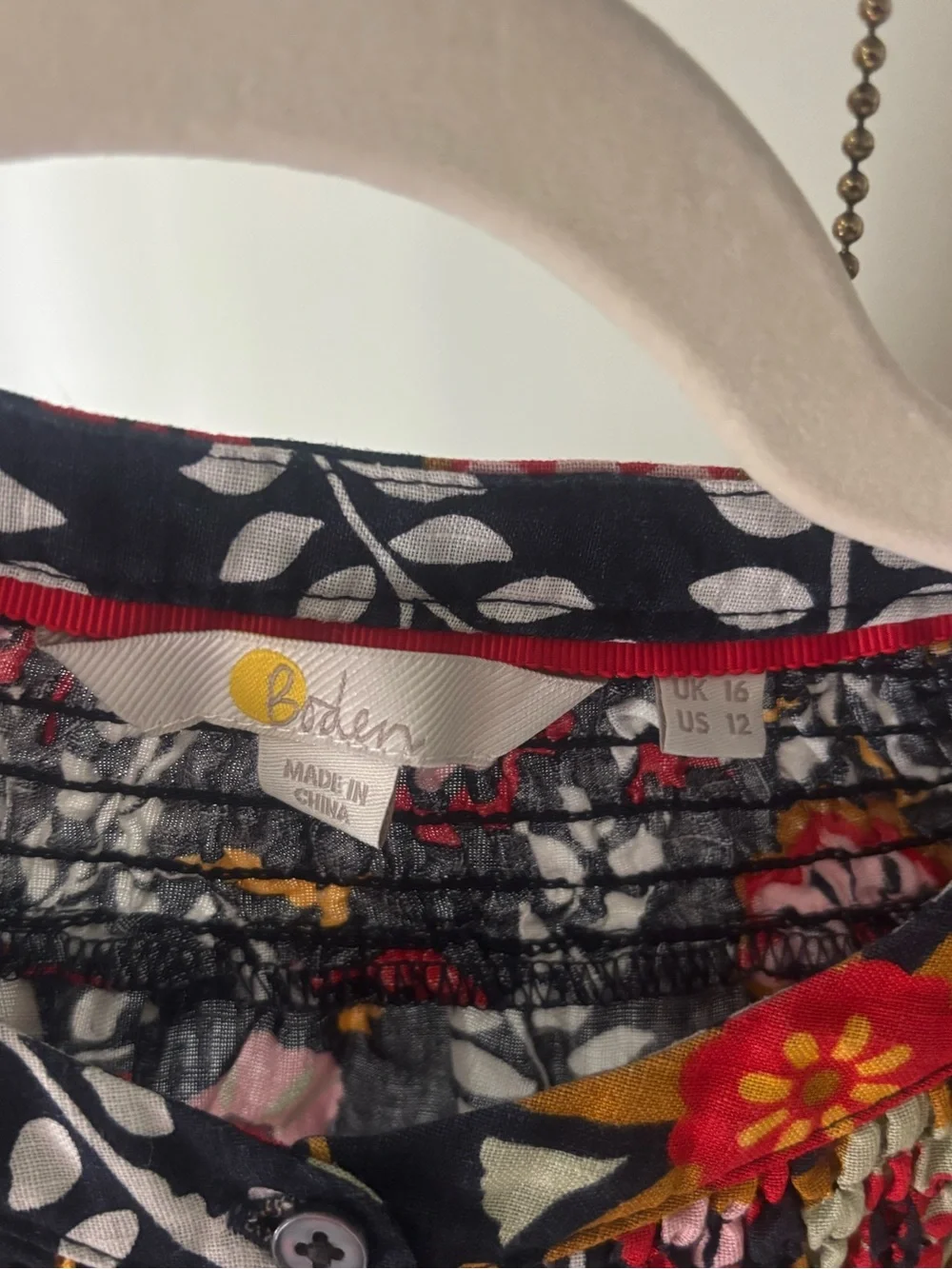 Boden smocked Floral Puff Sleeve Blouse
